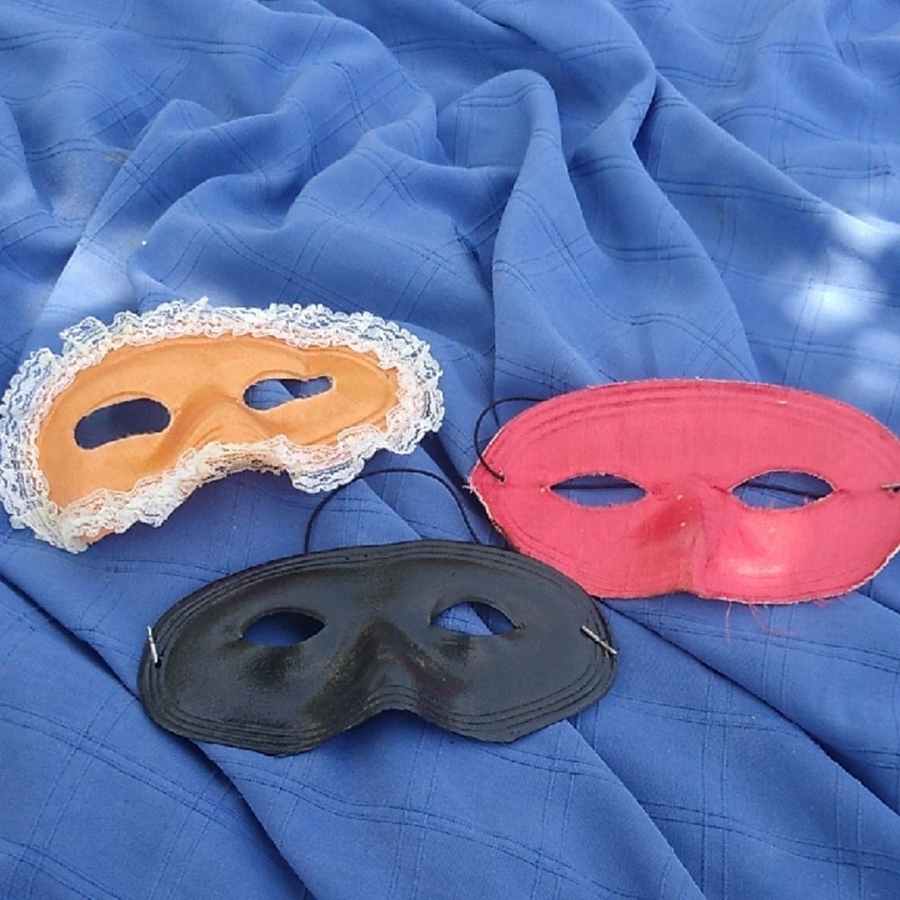 Set of Three Masquerade Masks in Black, Pink, and Orange